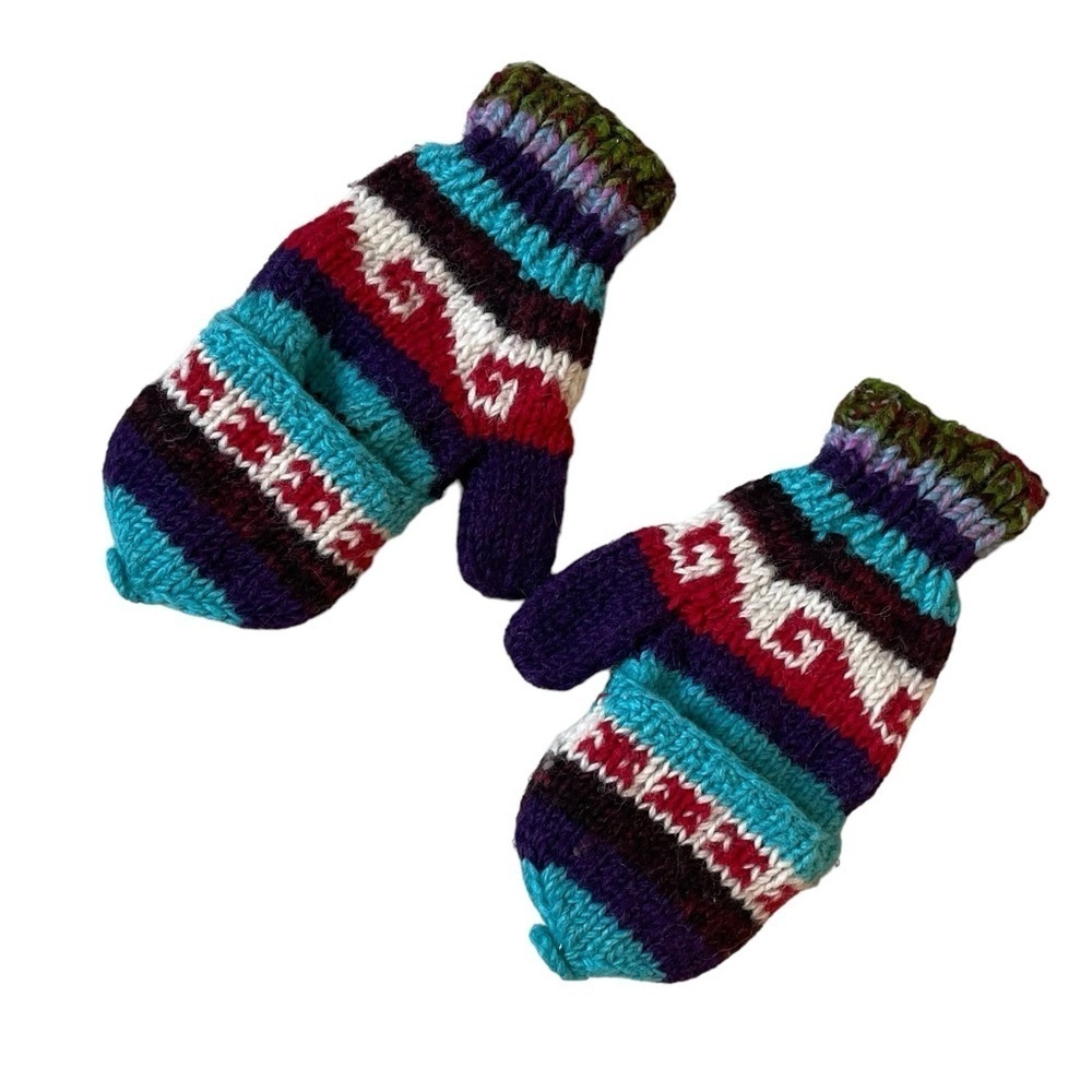 HANDMADE Nepal Wool Knit Convertible Mittens Fingerless Gloves Winter